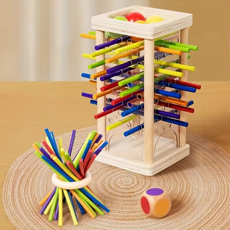 Juego de Logica Torre de Madera con Pelotas y Palitos