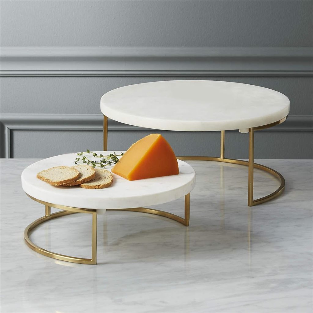 Set 2 Soportes Marmol 25x10cm 20x7cm Dorado y Blanco
