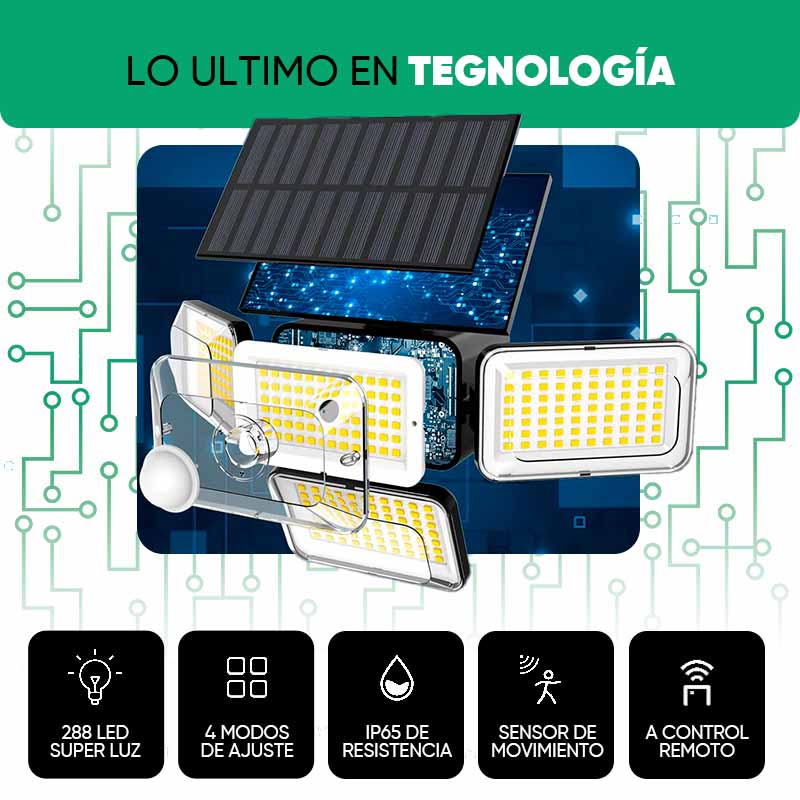 Foco con Panel Solar con 4 Focos Extendible