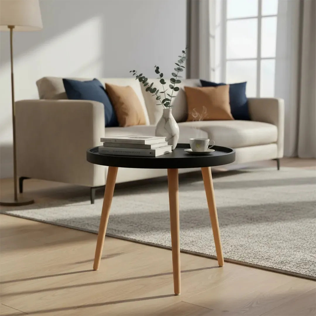 Mesa Bolpur Redonda Ratona de Madera y Plastico 40X44