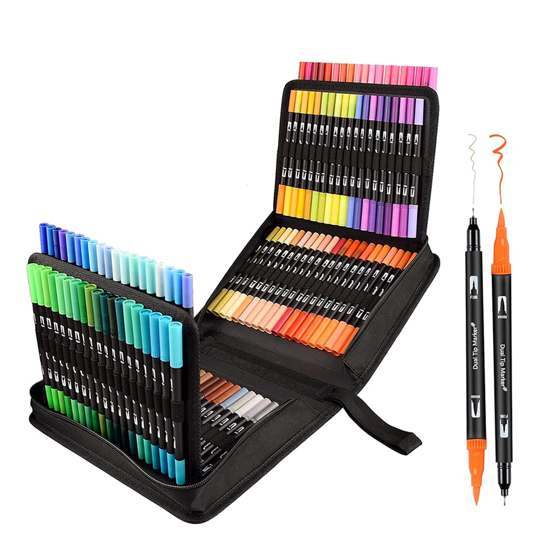 Juego de Marcadores Artisticos de Doble Pincel con Punta Fin