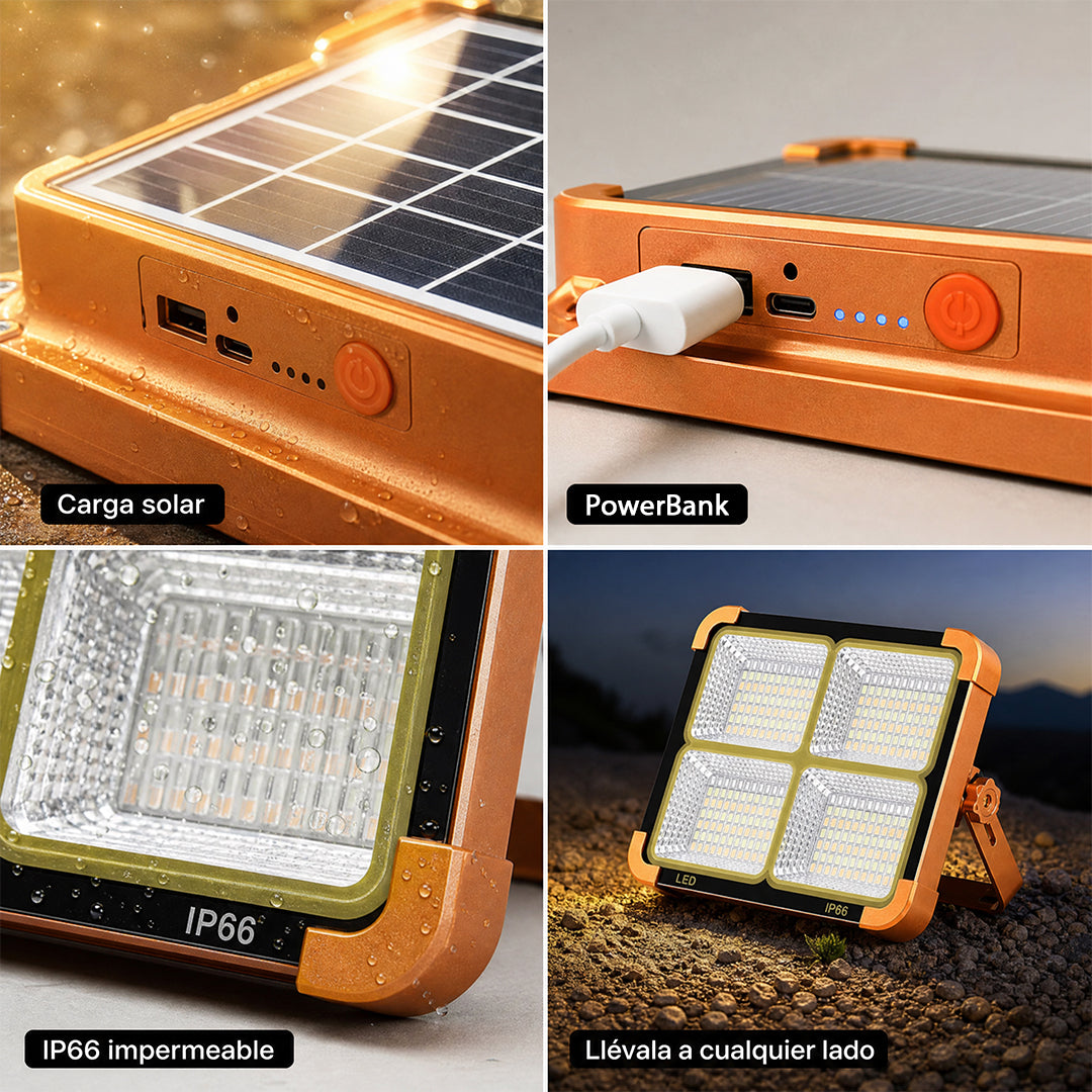 Linterna Foco Panel Solar de 1250 mah Recargable IP66
