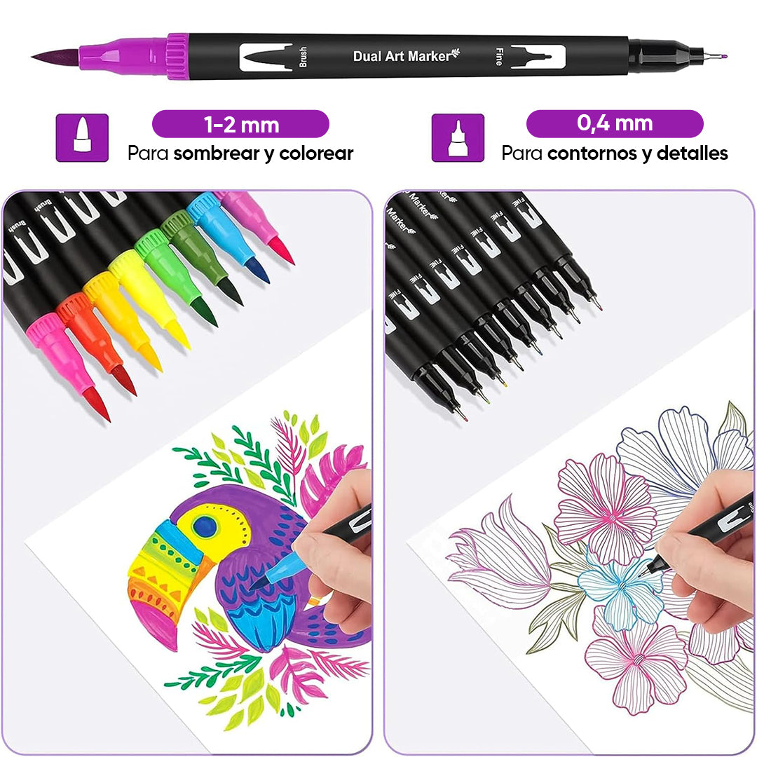 Juego de Marcadores Artisticos de Doble Pincel con Punta Fin