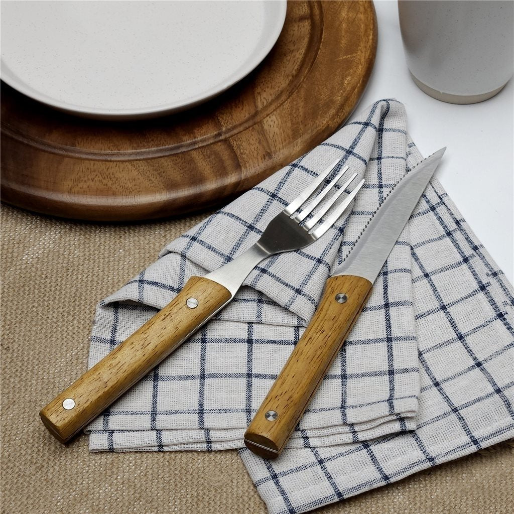 Set 8 Piezas Cuchillo y Tenedor en Madera Calidad Superior