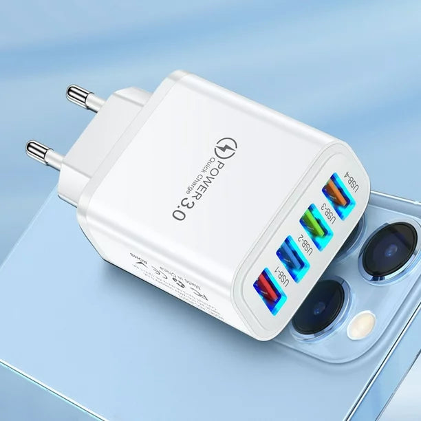 Cargador Blanco Usb 3.0 de 40w con 4 Puertos