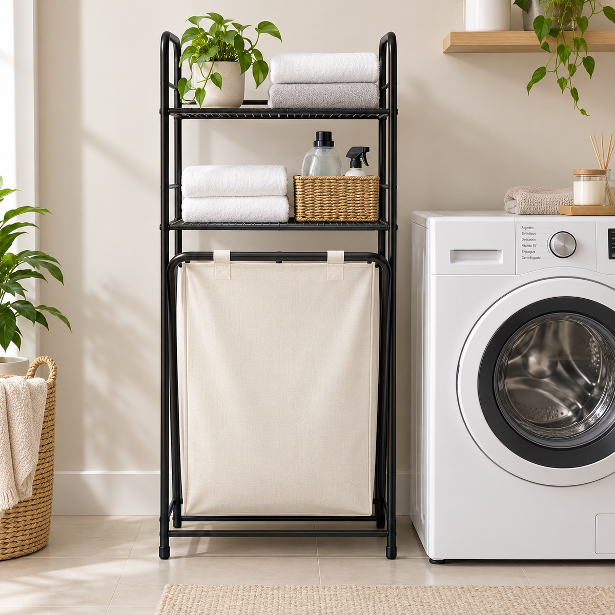 Estante Organizador 3 Niveles con Canasto para Ropa