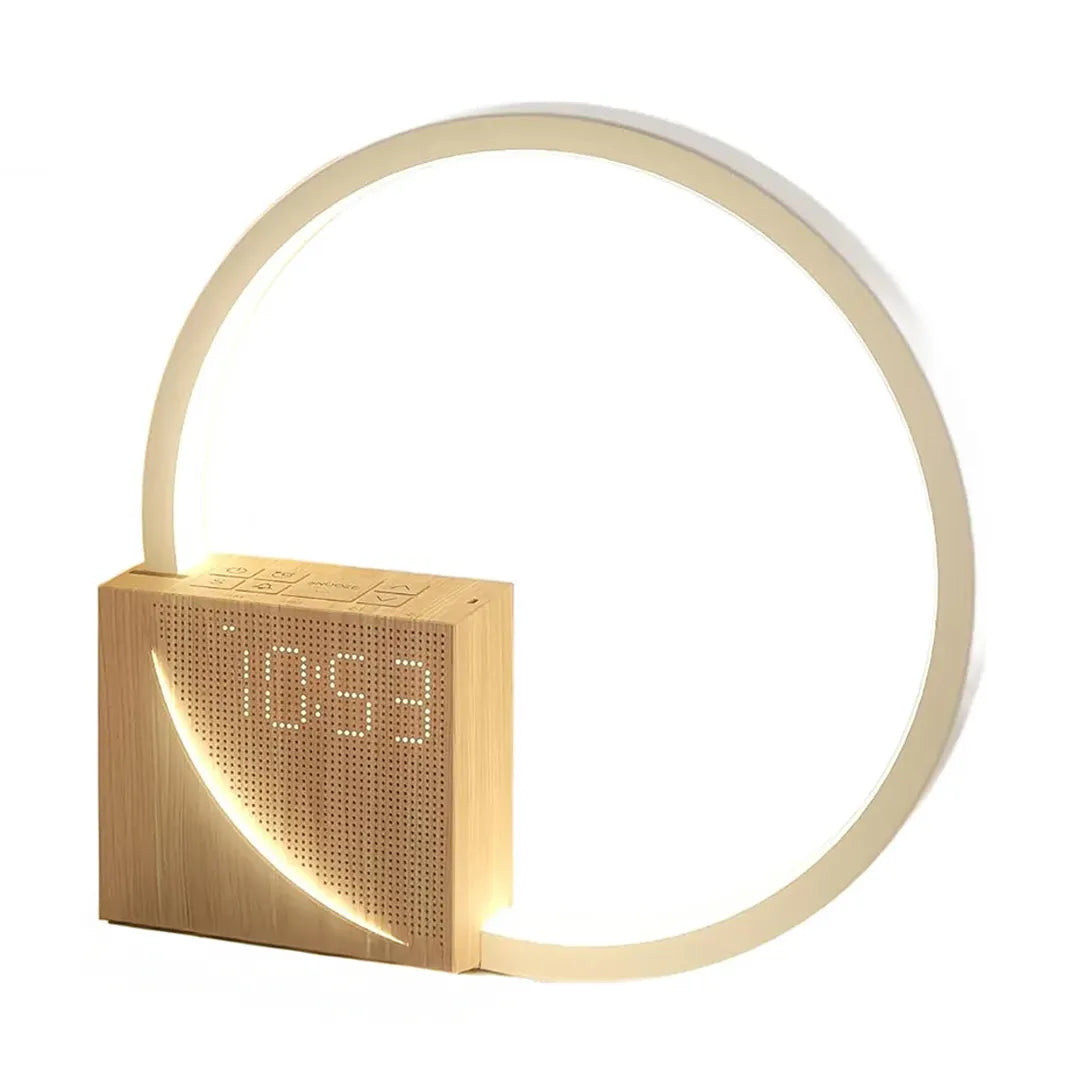 Lampara Veladora Circular con Reloj Simil Madera