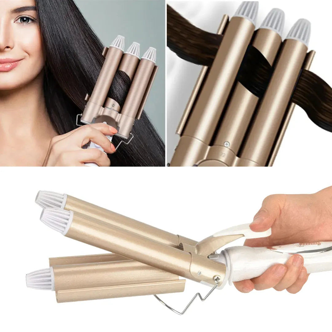 Rizadores de Pelo Profesional Cerámica Triple Rodillo