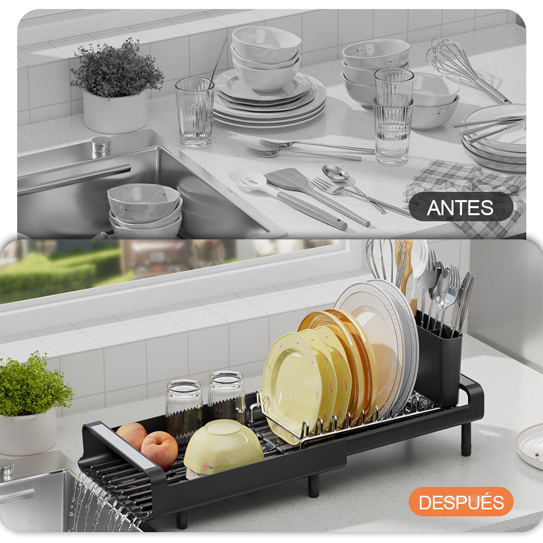 Escurridor Extensible con Desagüe y Porta Cubiertos