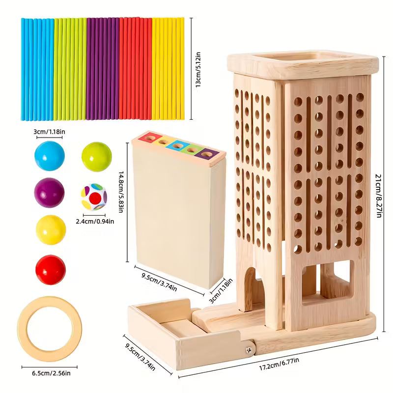 Juego de Logica Torre de Madera con Pelotas y Palitos