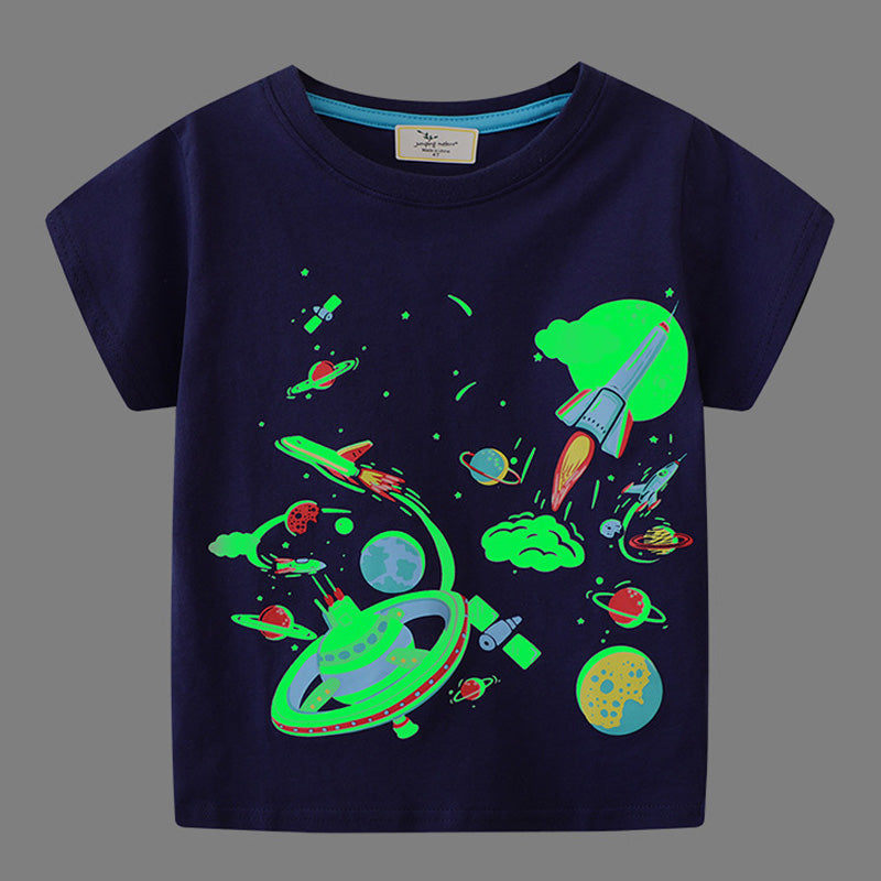 Camiseta Luminosa Diseño Espacio para Niño