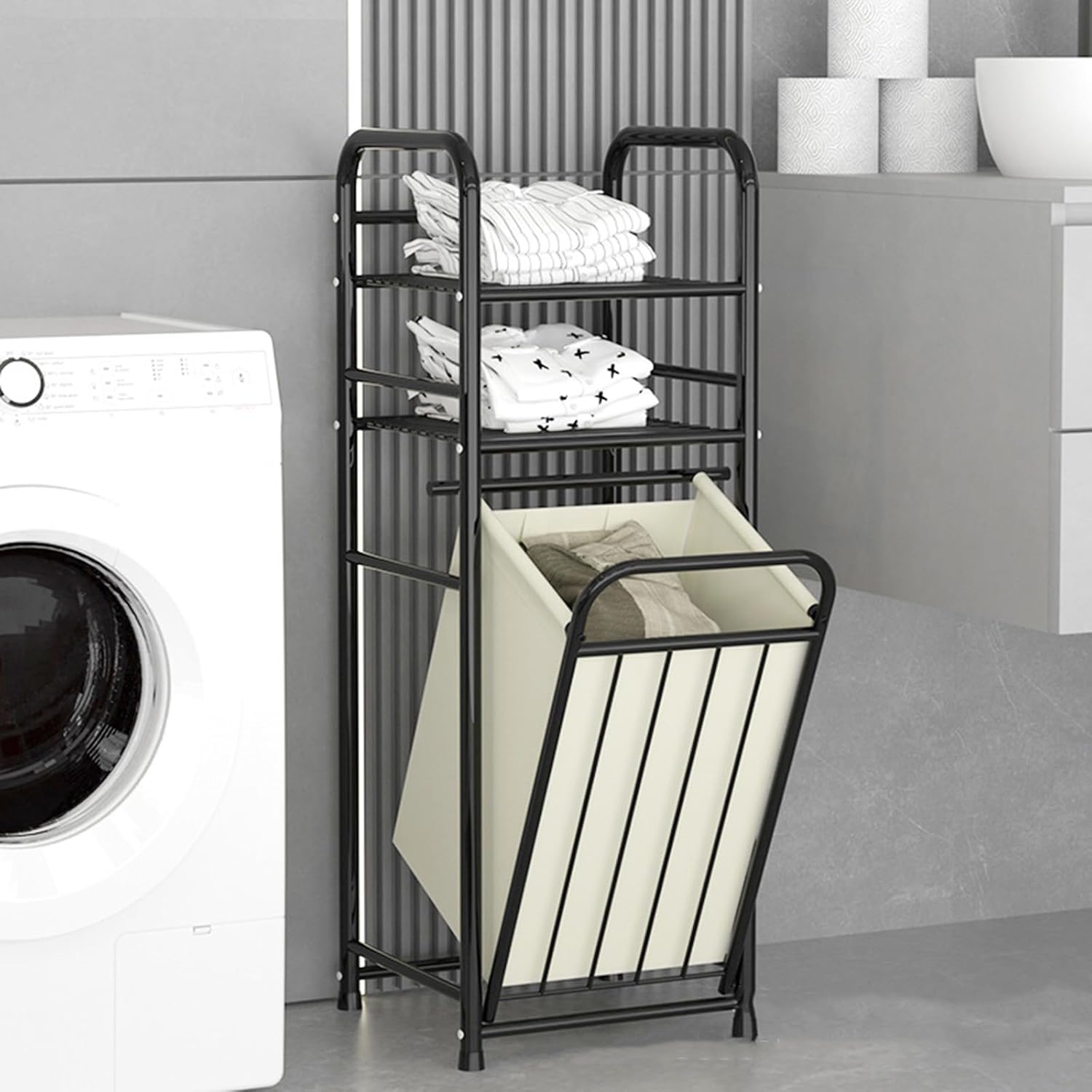 Estante Organizador 3 Niveles con Canasto para Ropa