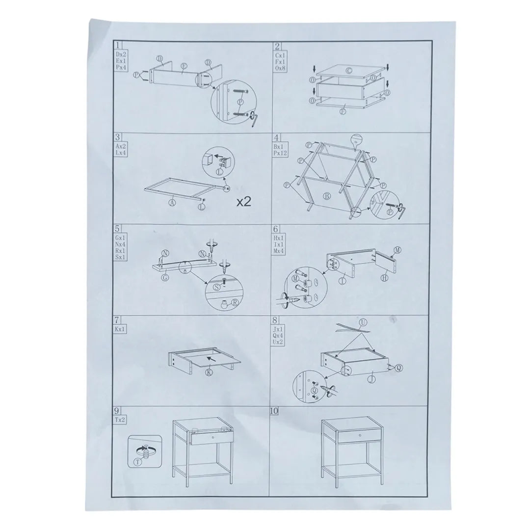Mesa de Luz de Hierro y mdf Desarmable con 1 Cajon