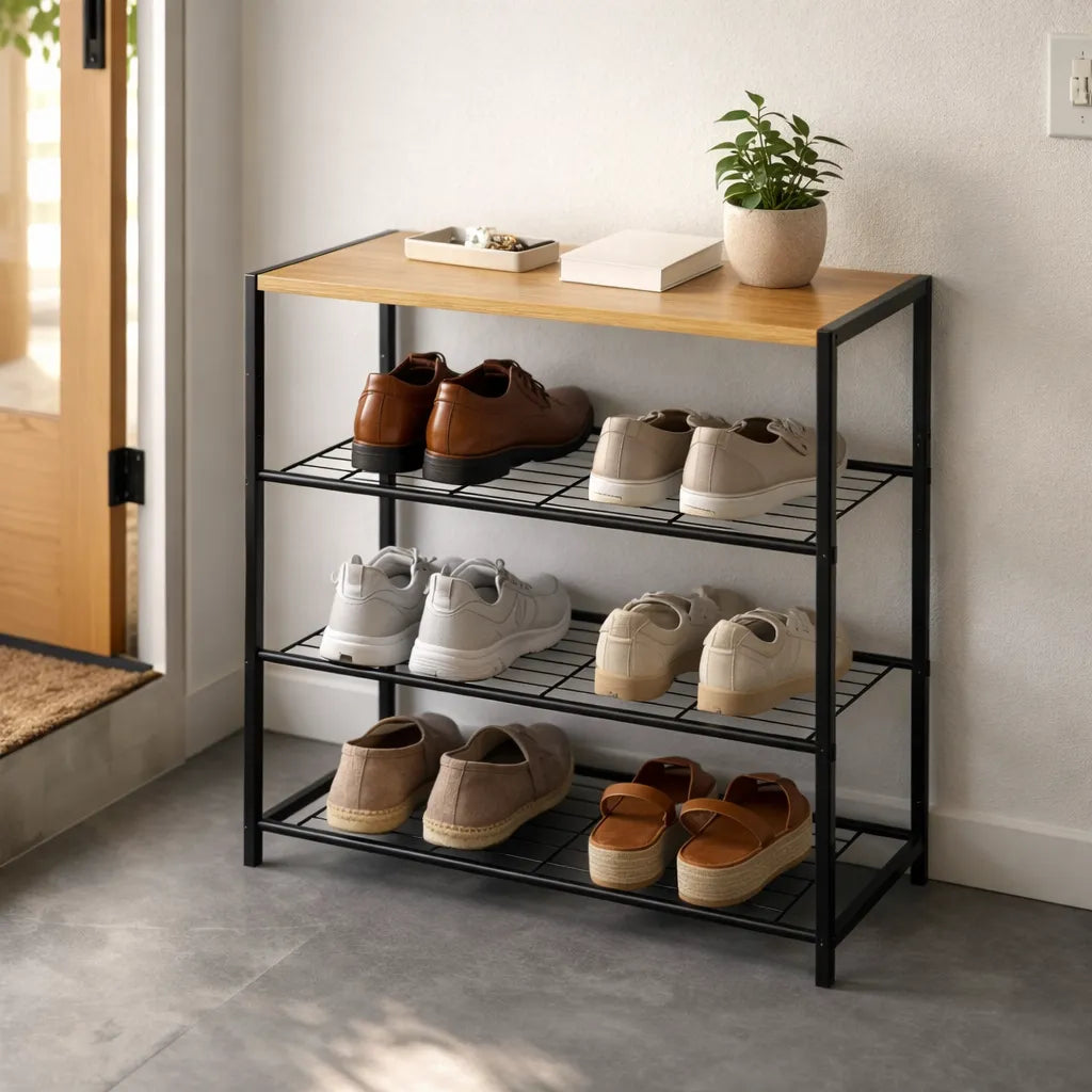 Mueble Zapatera de Hierro Y MDF 4 estantes