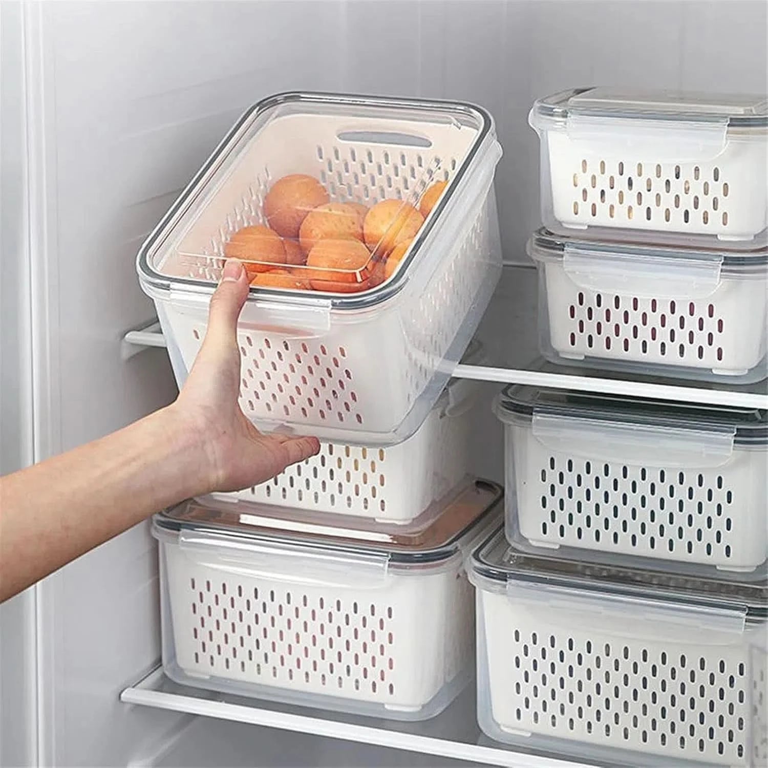 Set de 3 Tupper Organizador Alimentos Apilables con Canasto