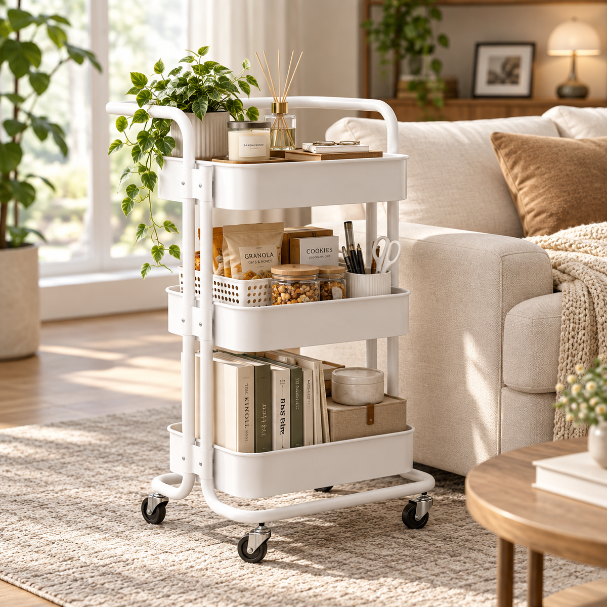 Carrito Organizador de Cocina de 3 niveles Blanco