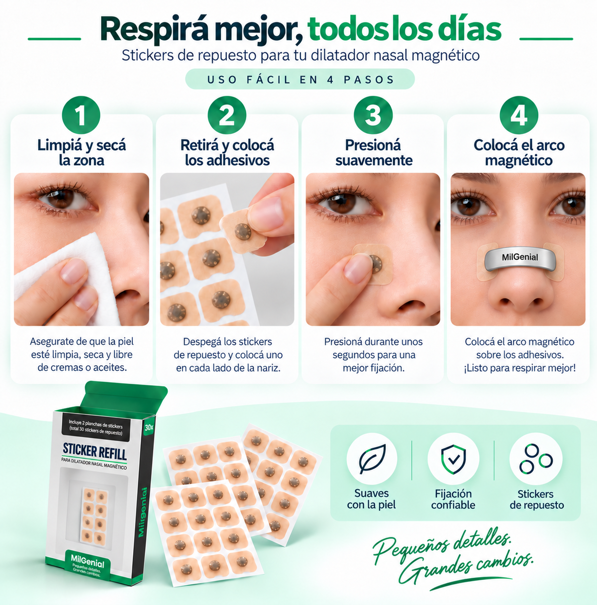 Pack Repuestos Kit Magnetico Nasal de Respiración 15 dias