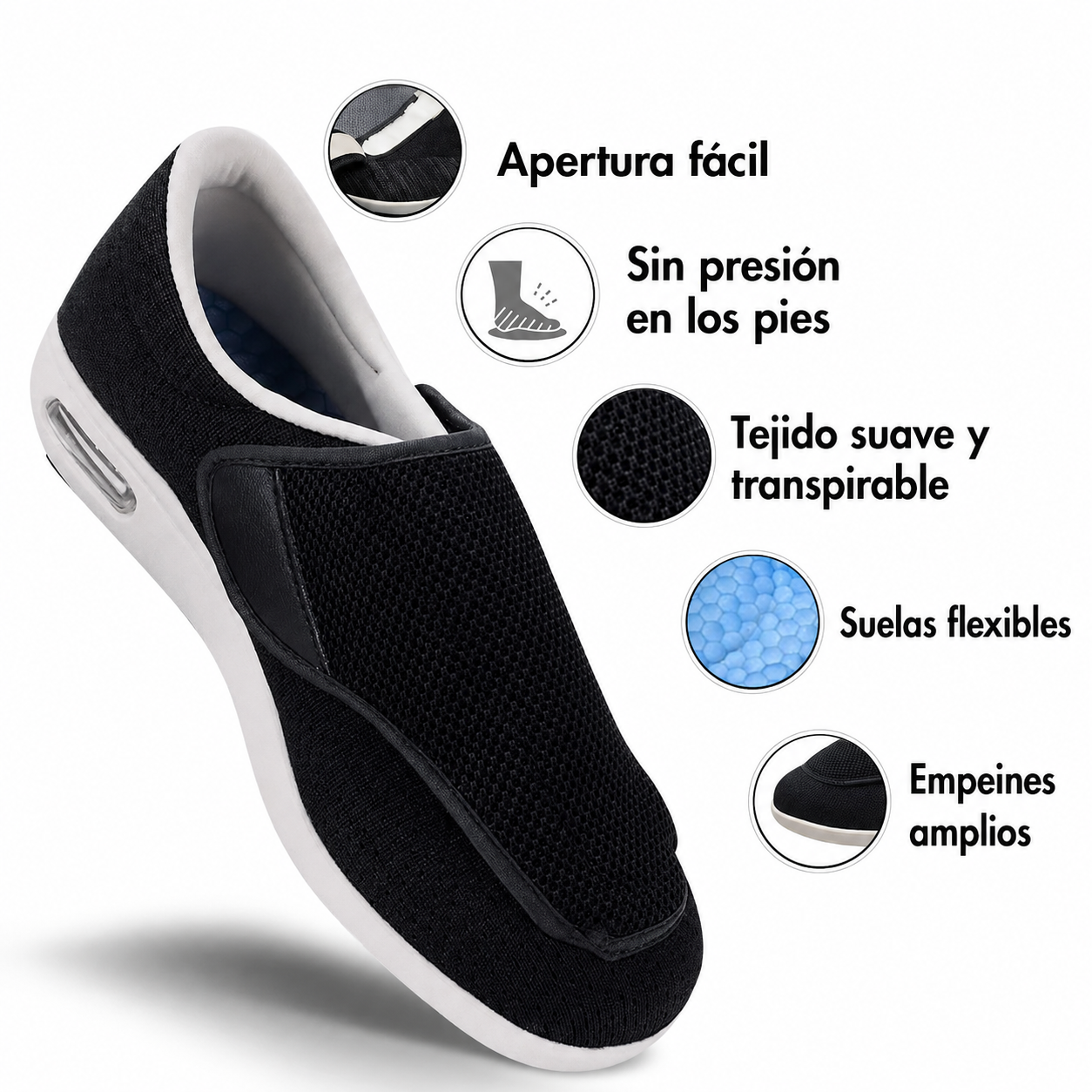 Calzado Confort Ajustable Unisex para Pie Ancho