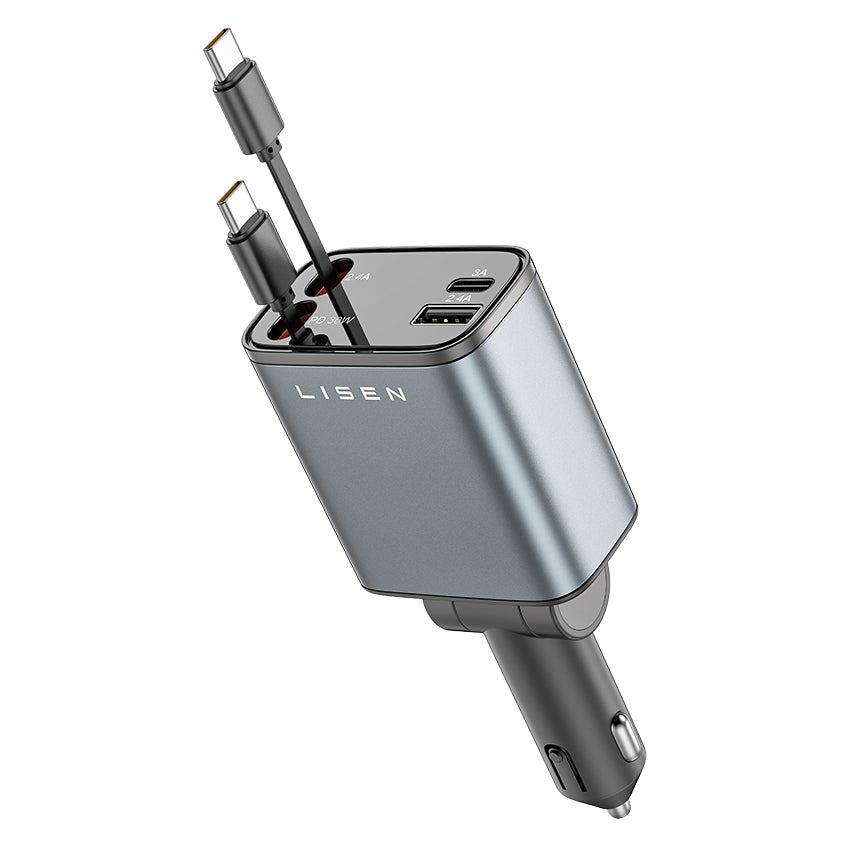 Cargador de Auto LISEN con Cables Retractil 4 en 1