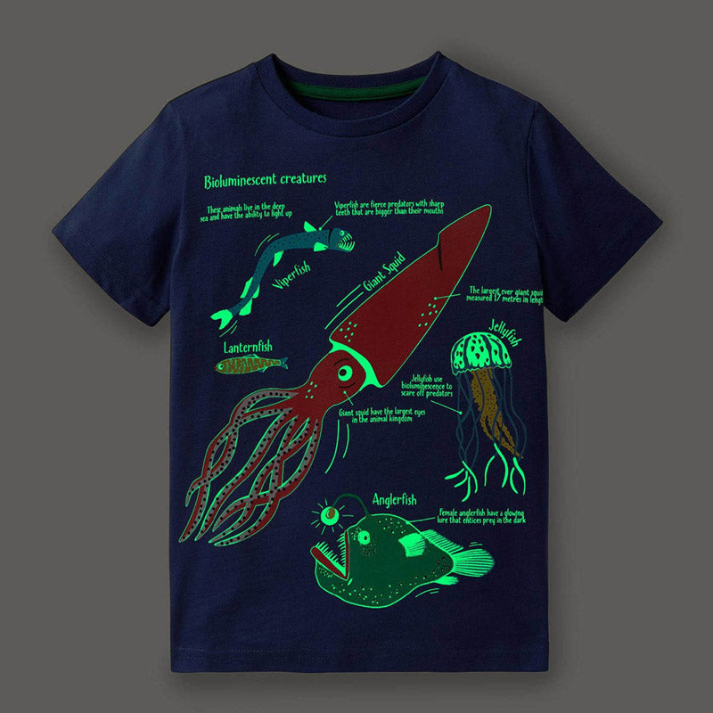 Camiseta Luminosa Diseño Calamar para Niño