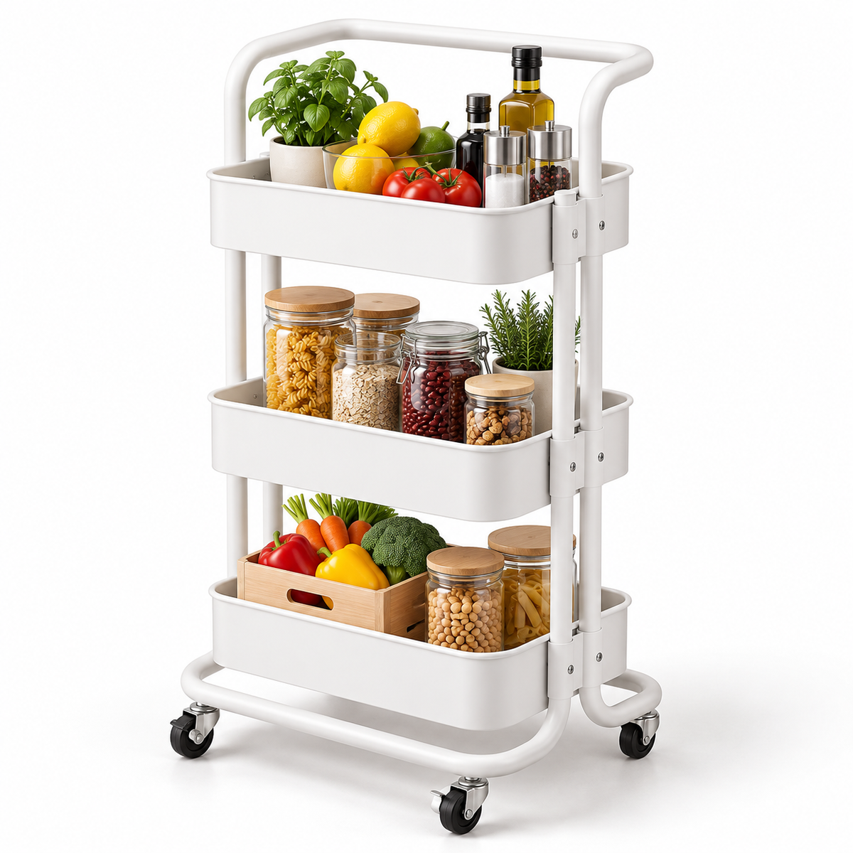 Carrito Organizador de Cocina de 3 niveles Blanco