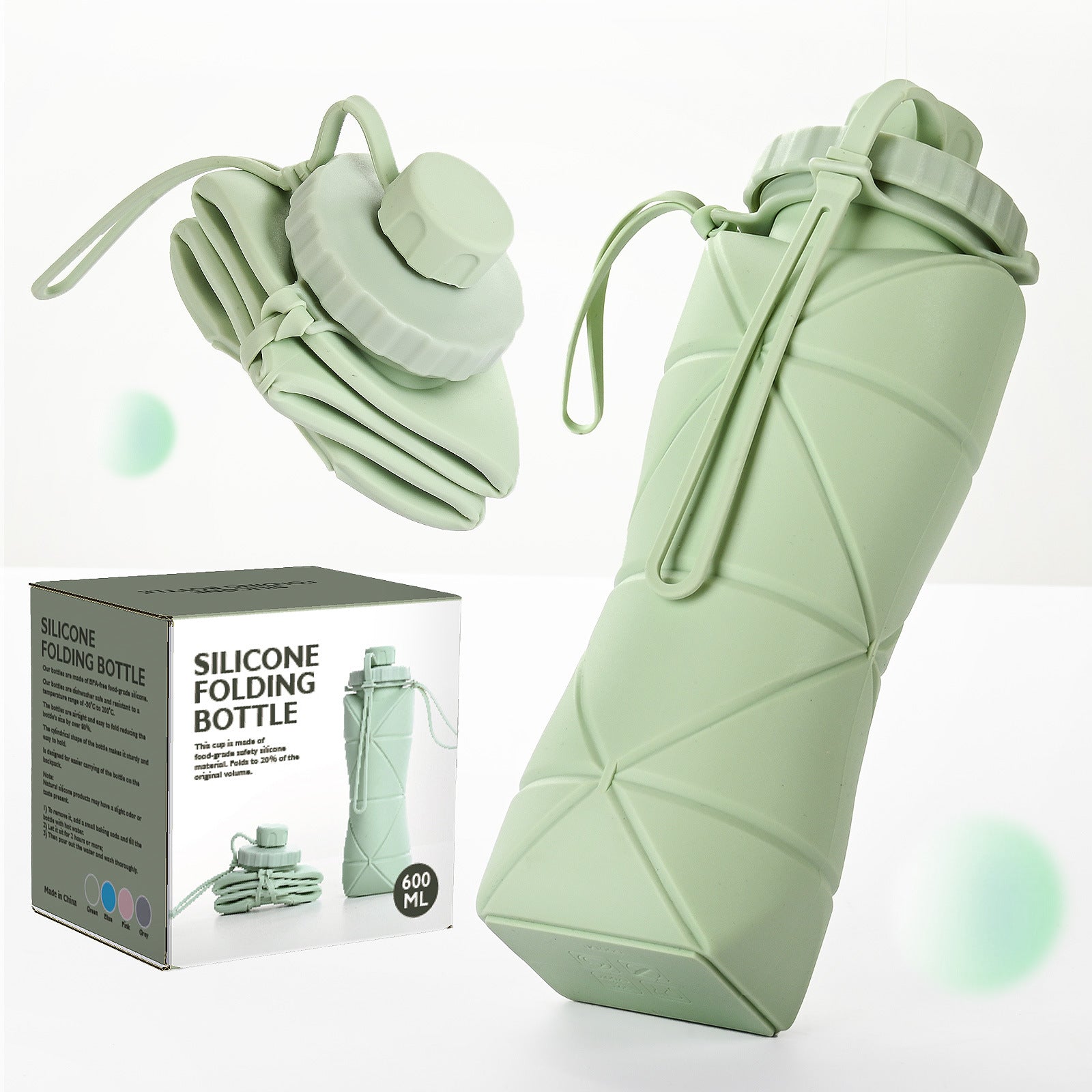 Botella de agua plegable de 600 ml, botella de agua plegable reutilizable  de silicona para acampar, ir de excursión, viajar, deportes de gimnasio
