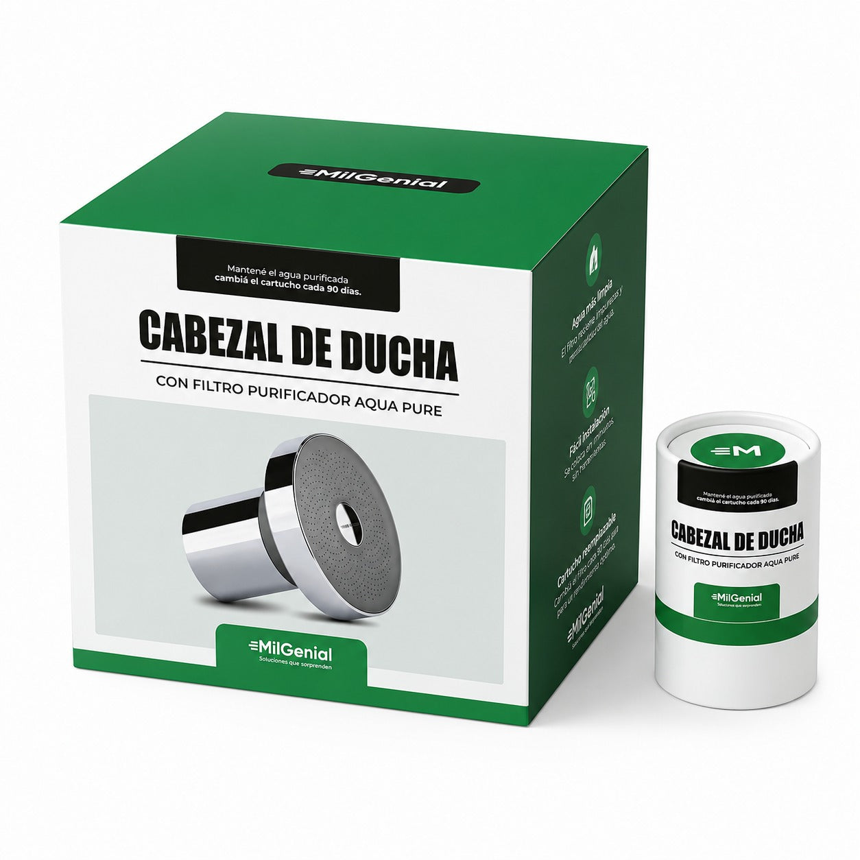 Pack Cabezal de Ducha + 2 Filtros Purificadores de Aqua Pure Milgenial