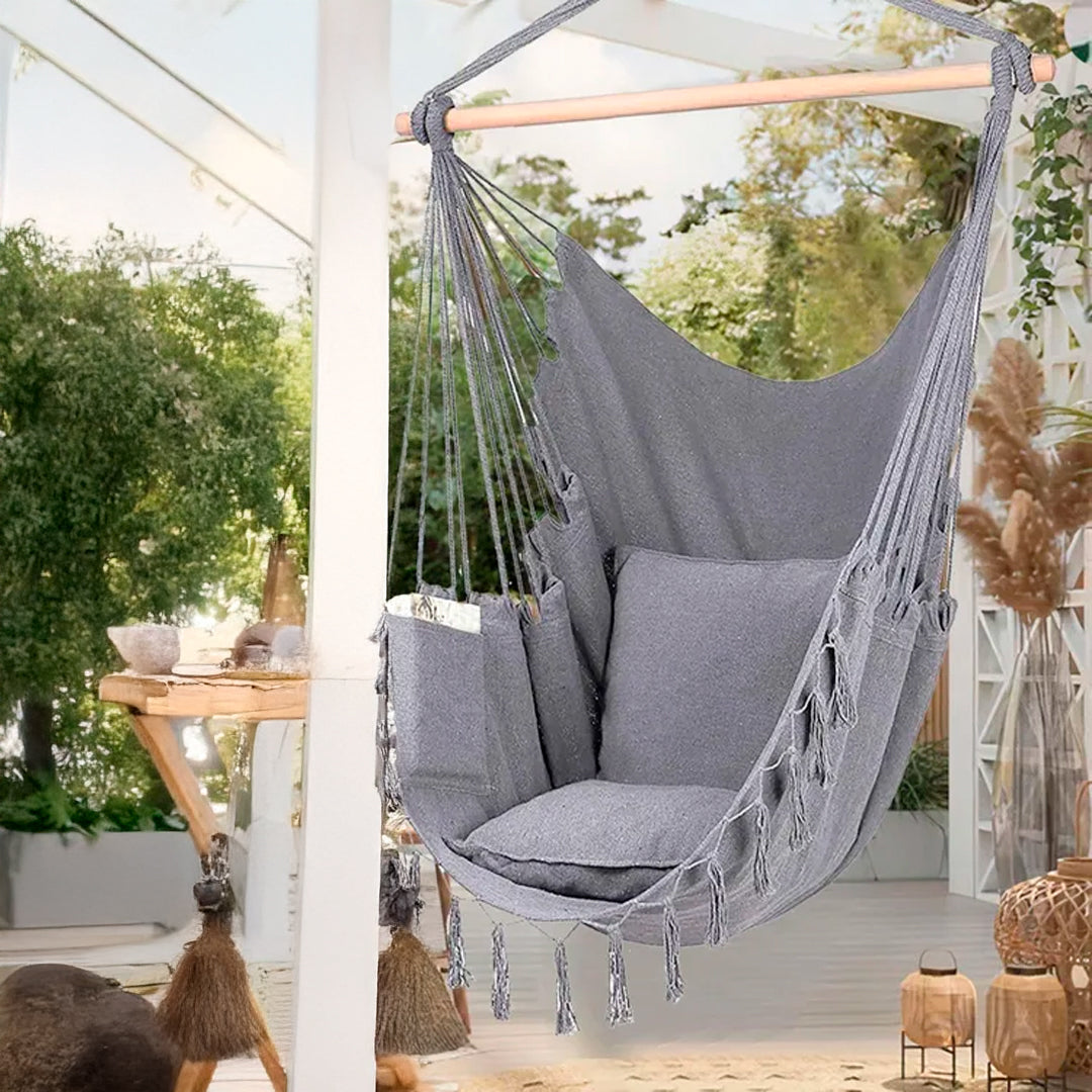 Silla Hamaca Colgante en Macramé con Bolsillo