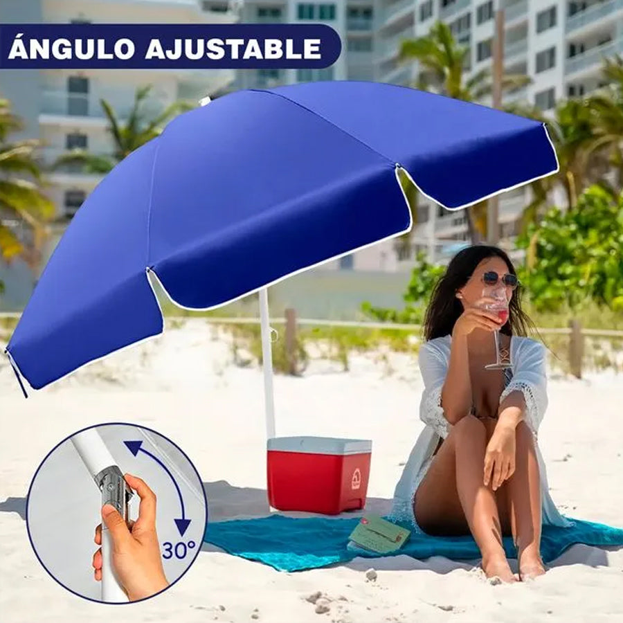 Sombrilla de Playa 2m con Protección UV y Ángulo Ajustable