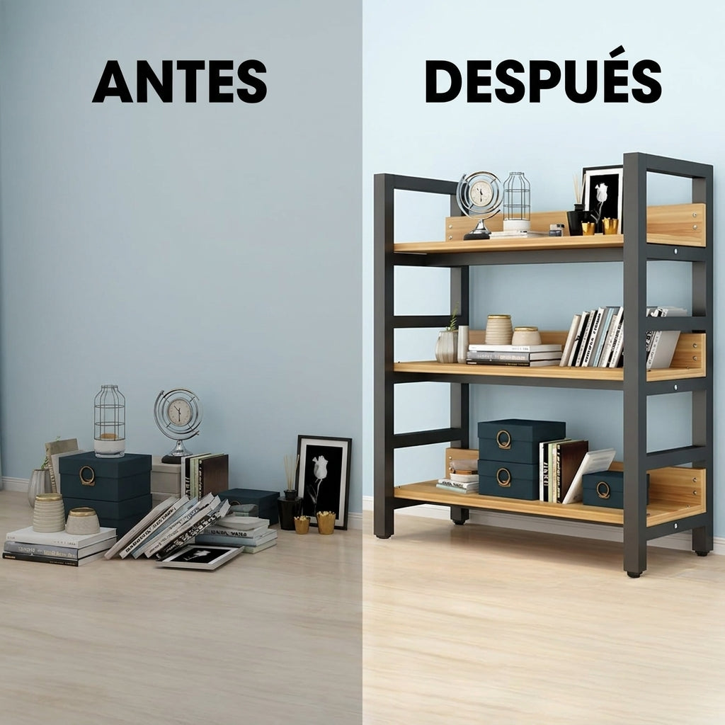 Estantería de Madera y Metal de 3 Niveles