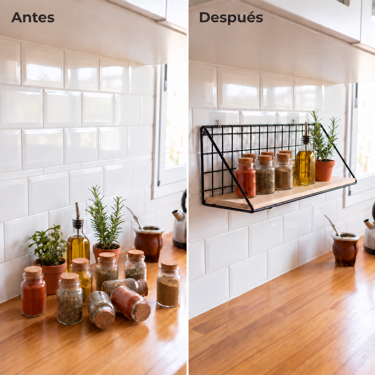 Estante Decorativo con Adhesivos Madera y Metal