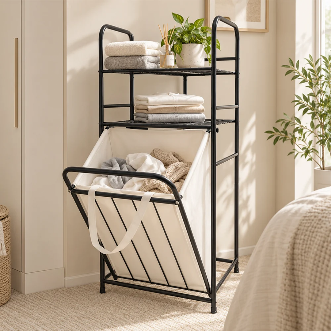 Estante Organizador 3 Niveles con Canasto para Ropa