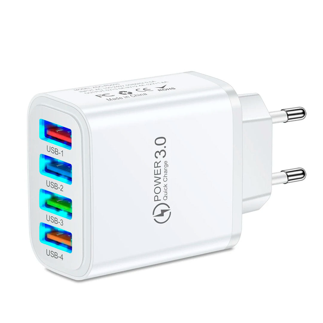 Cargador Blanco Usb 3.0 de 40w con 4 Puertos