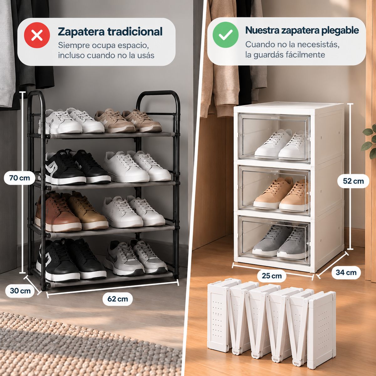 Organizador Zapatera Plegable con 3  Estantes Plegable