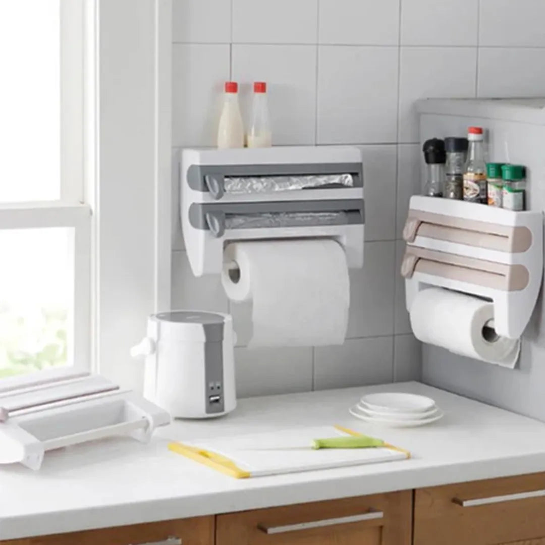 Soporte Dispensador y Cortador de Rollos 3 en 1 Premium
