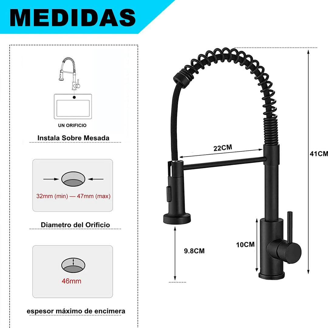 Canilla Monocomando Extensible de Cocina con Soporte