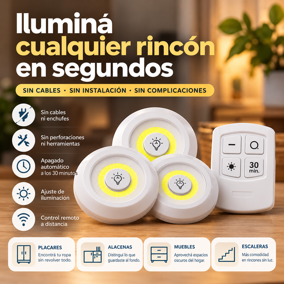 Luz LED Inalámbrica con Control Remoto