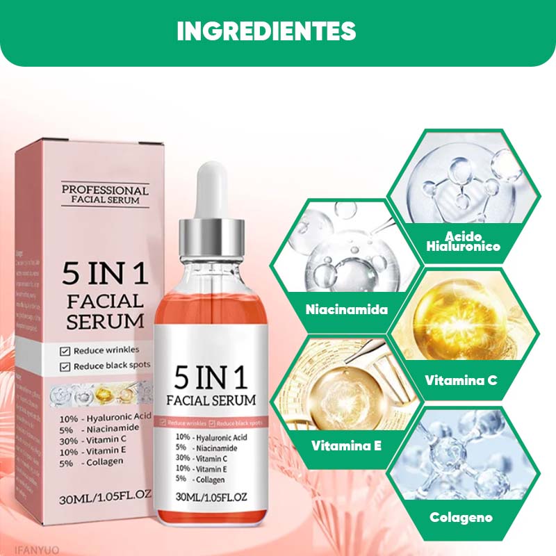 Suero Facial Hialuronico 5 en 1 Antiarrugas