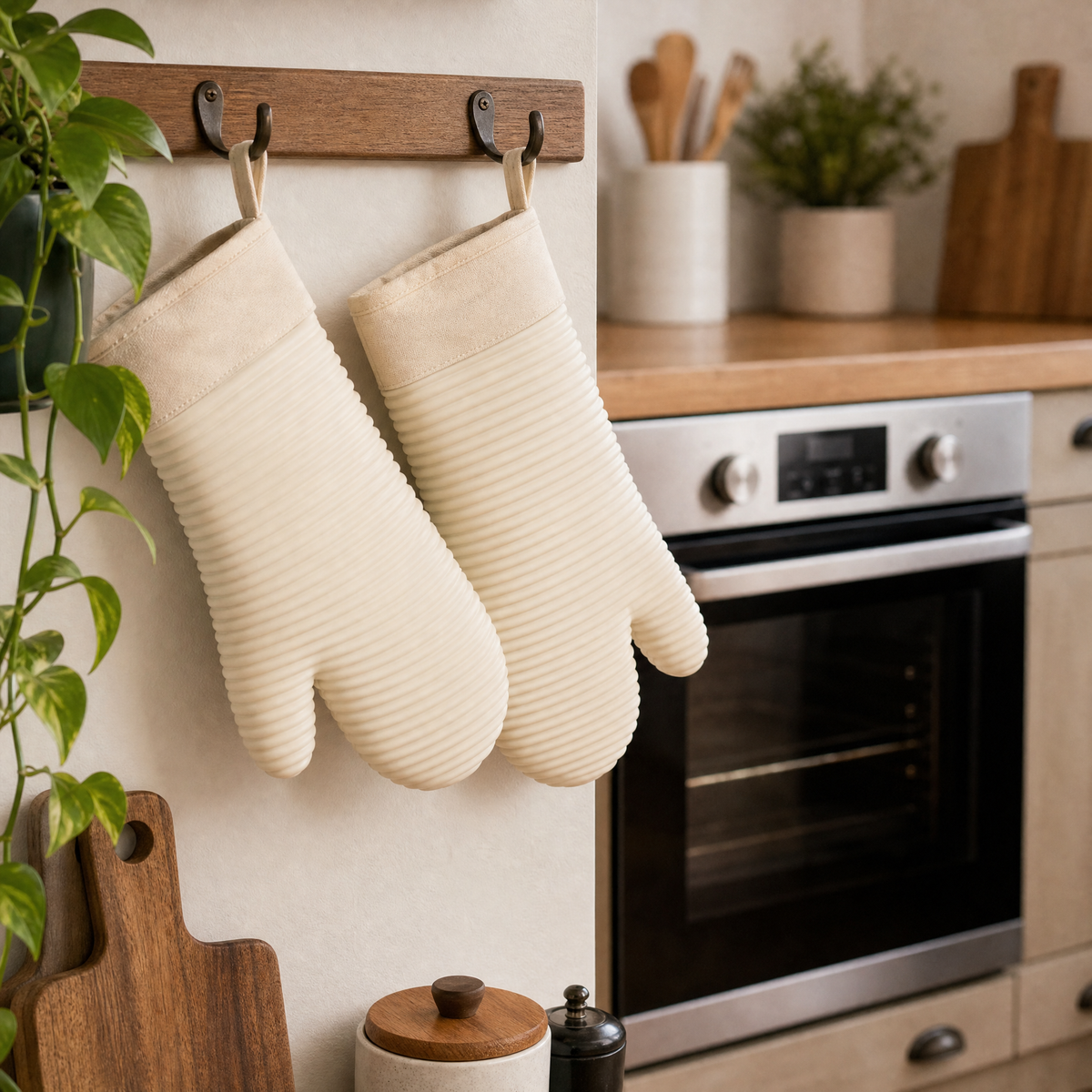 Juego de Guantes de horno de Silicona con Puño de Algodón