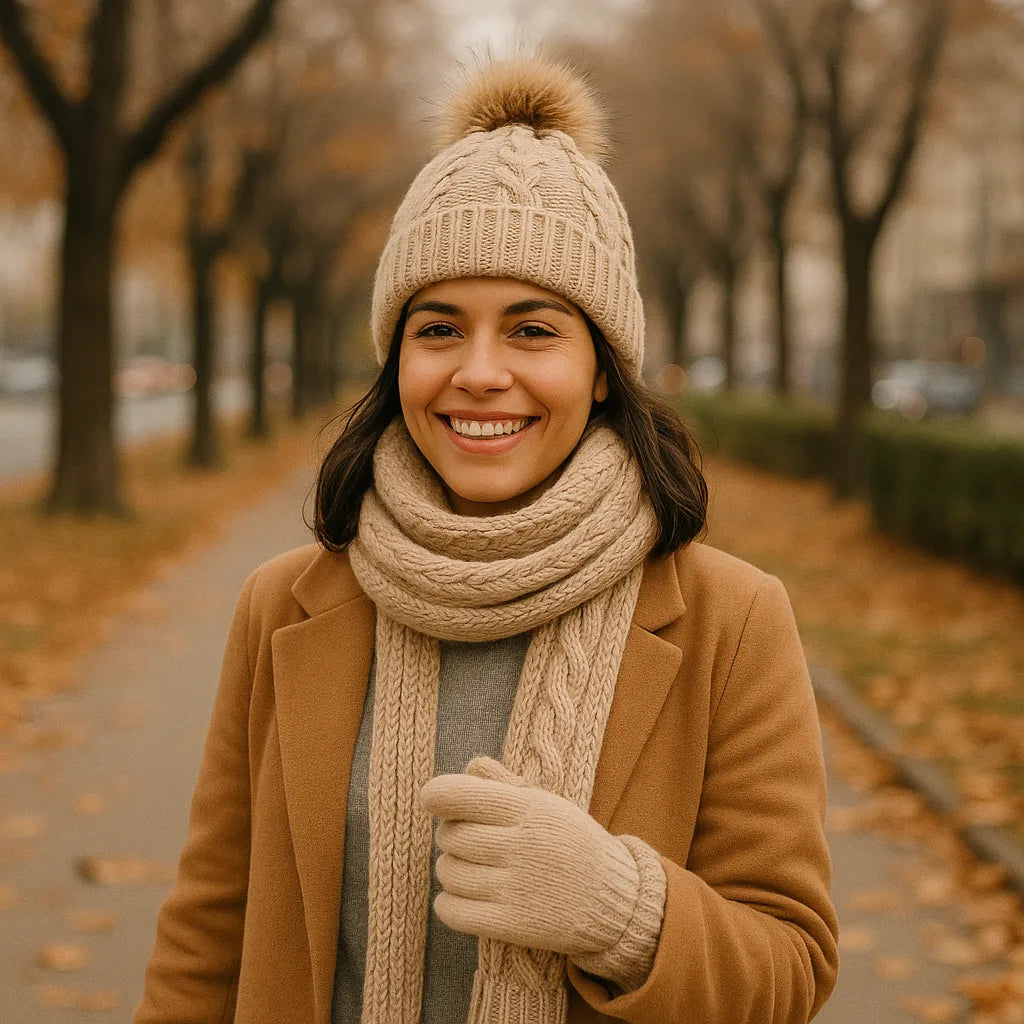 Kit Winter de Gorro con Bufanda y Guantes de Punto