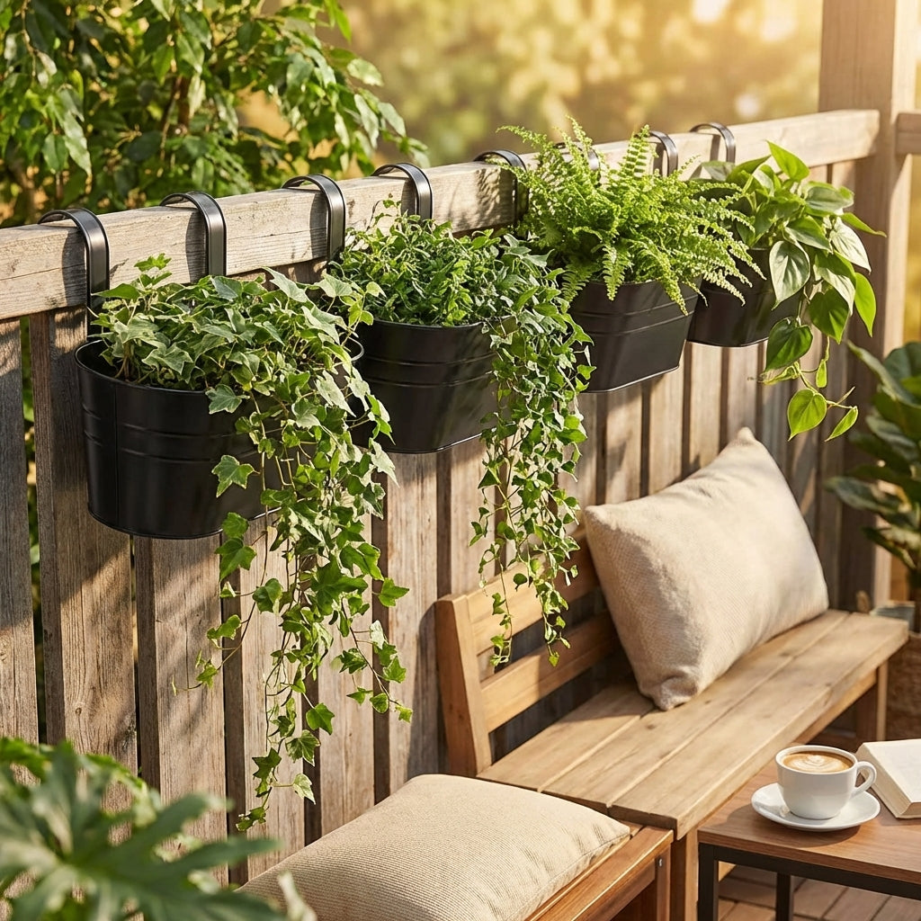 Pack de 4 Macetas de Metal para Barandilla Plantas