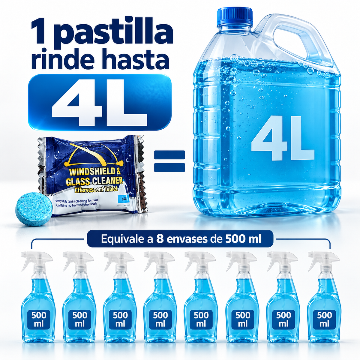Pack 10 Pastillas Limpia Vidrios Efervescentes Rinden 40L