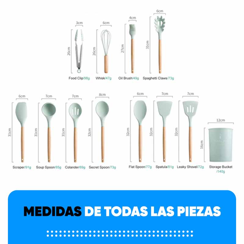 Set de Espátulas Antiadherente 12 Unidades en Silicona