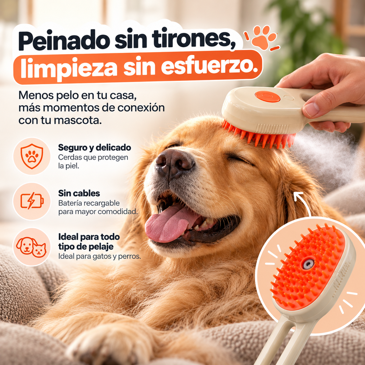 Cepillo de Peinado con Vaporizador para Mascotas