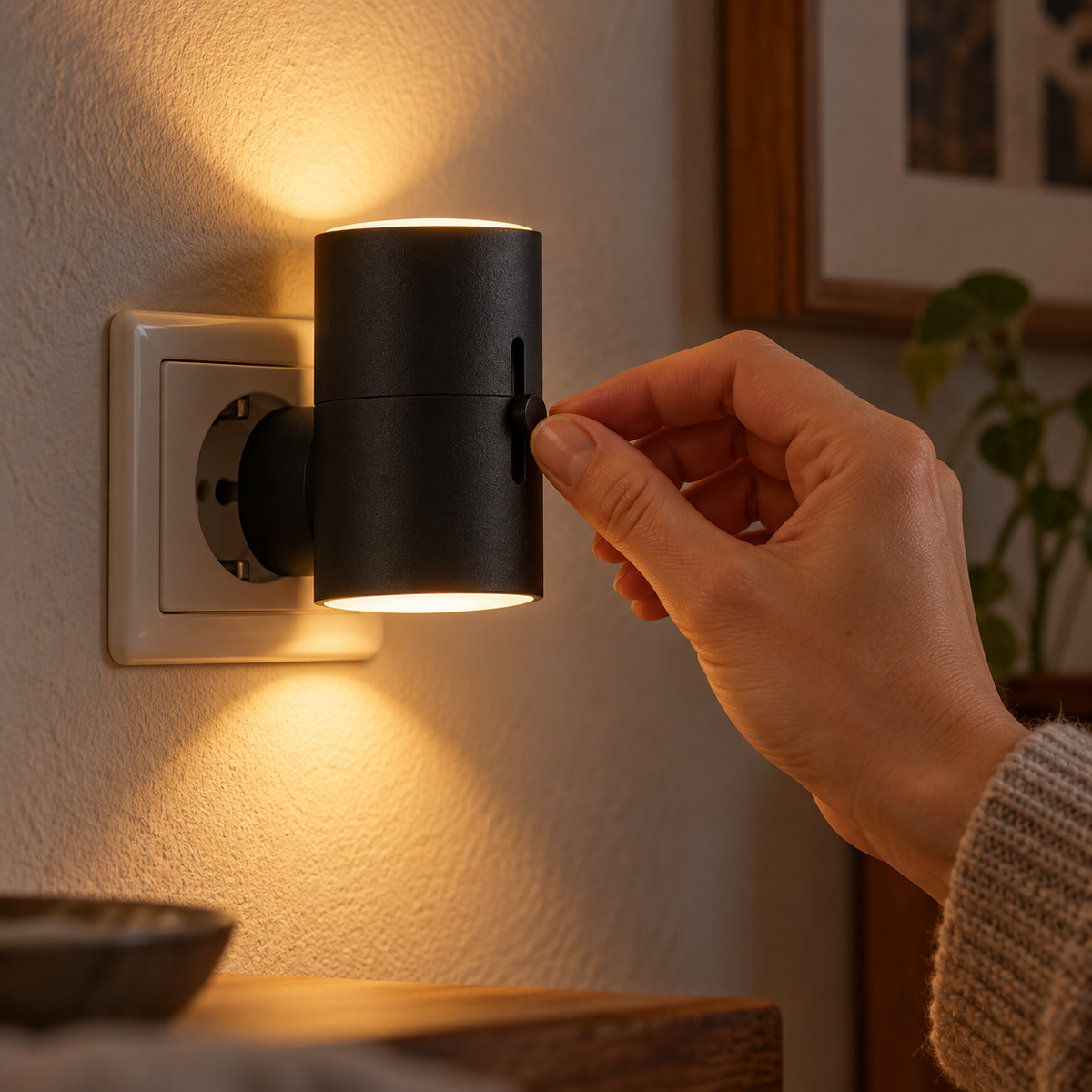 Lampara Veladora Led Dimerizable de Pared Plug-In Calida