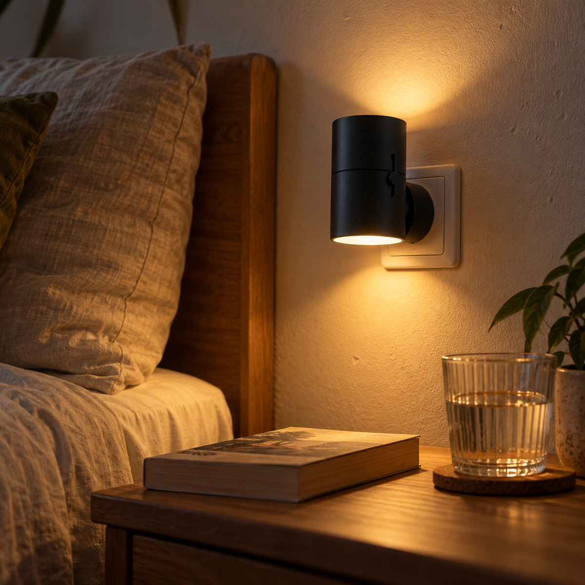 Lampara Veladora Led Dimerizable de Pared Plug-In Calida
