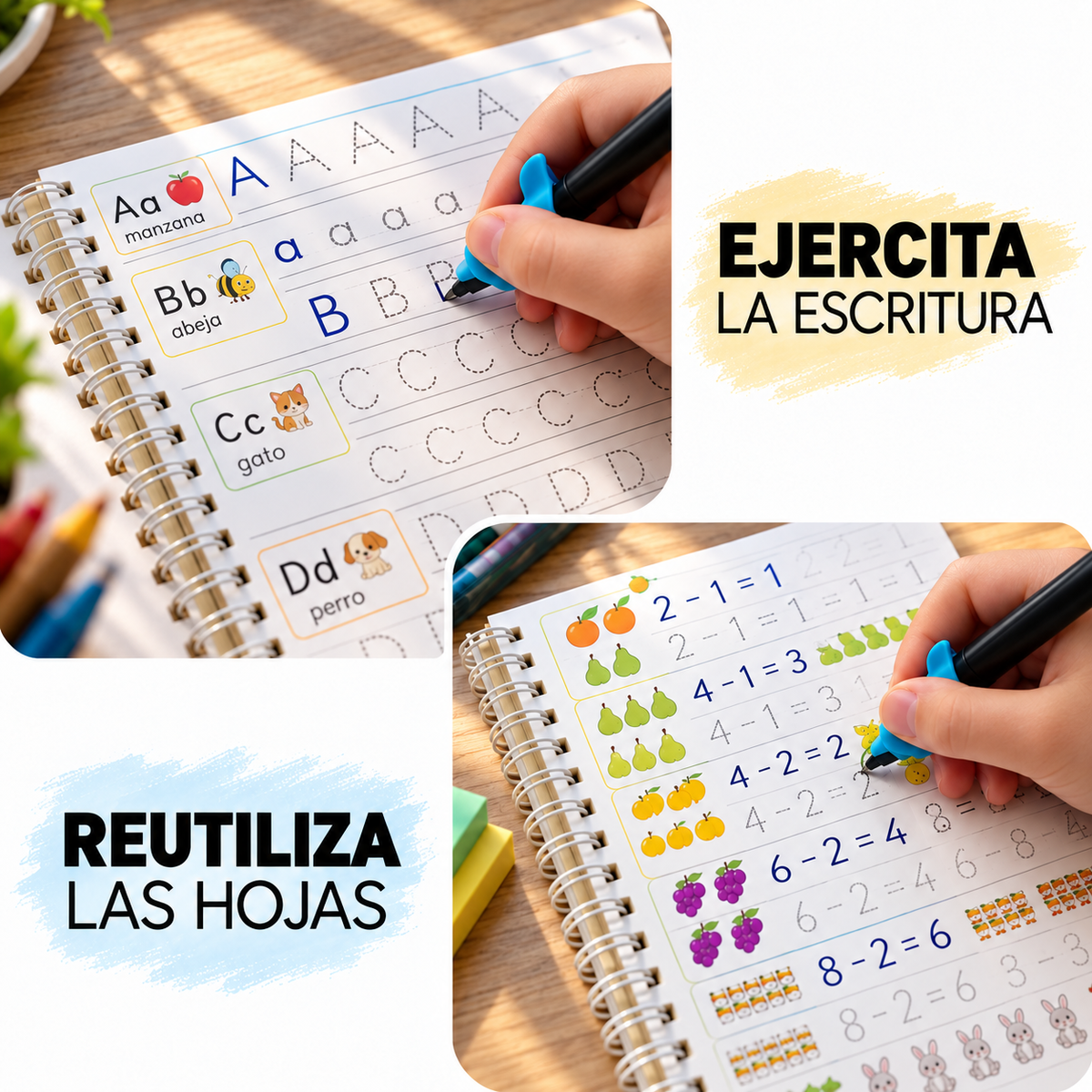 Set de 4 Libros Didacticos de Escritura Reutilizable
