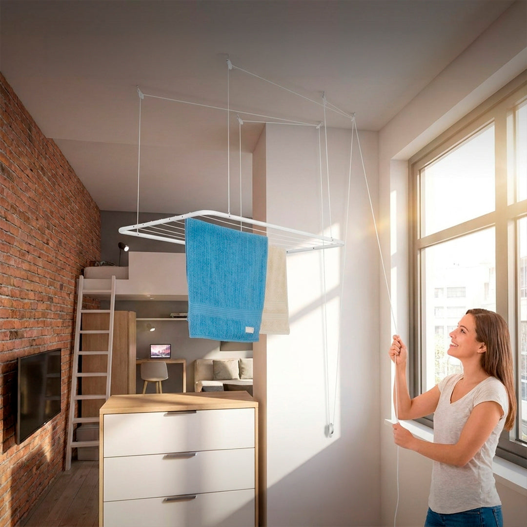 Tender de Ropa Blanco Colgante para Techo Ahorra Espacio