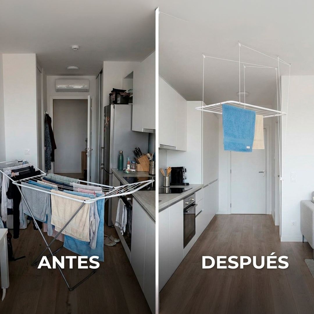 Tender de Ropa Blanco Colgante para Techo Ahorra Espacio