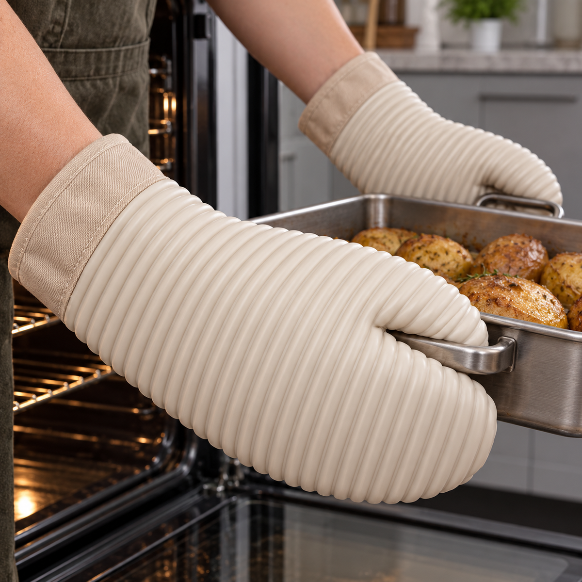 Juego de Guantes de horno de Silicona con Puño de Algodón